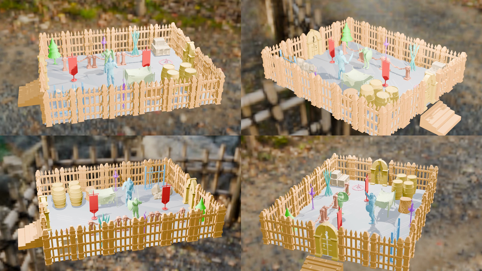 Block3D generated assets assembled into a gladiator arena
